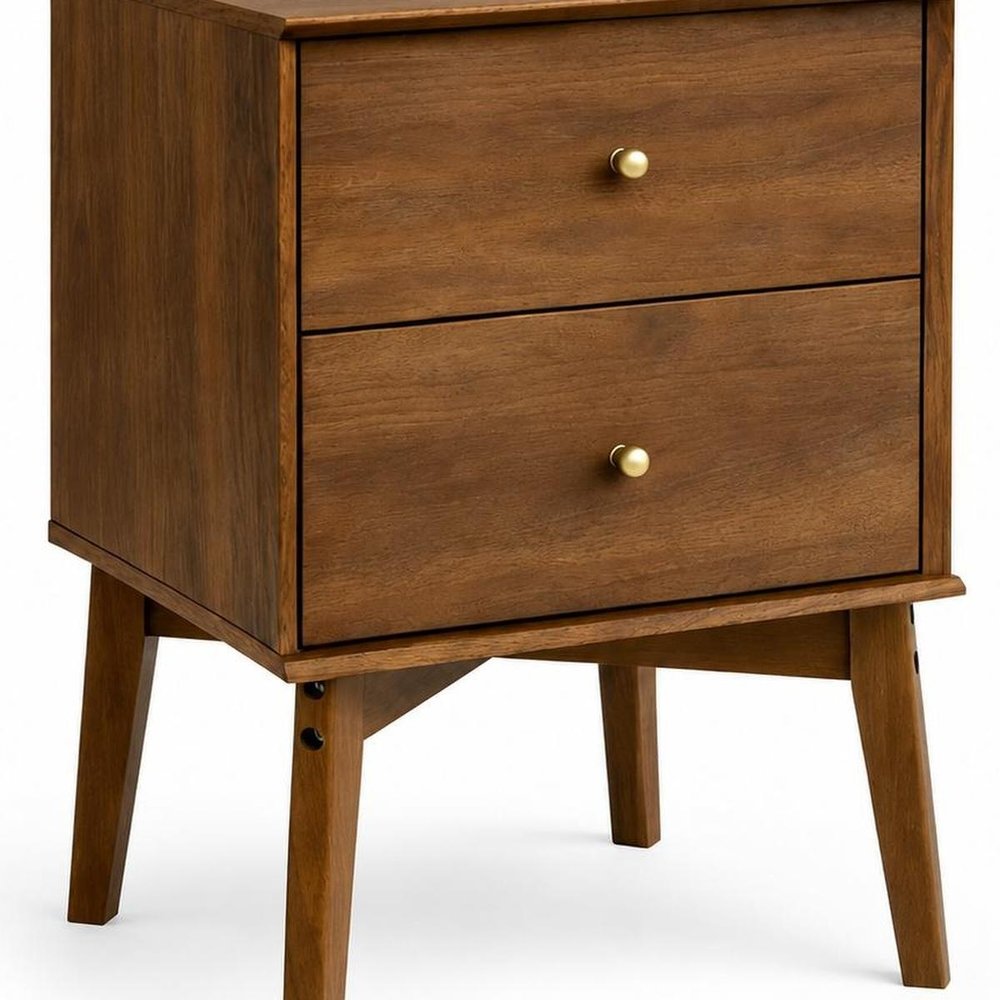 26" Walnut Wood Two Drawer Nightstand — view 10