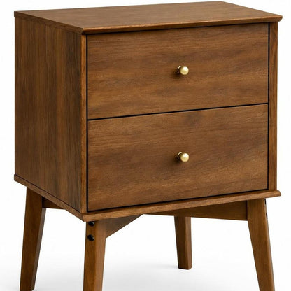 26" Walnut Wood Two Drawer Nightstand HomeRoots