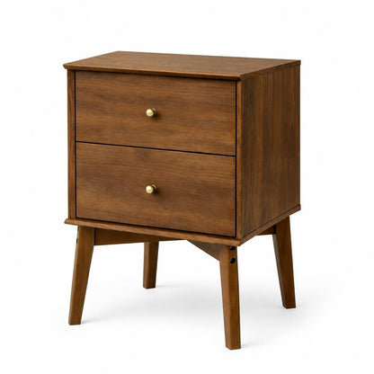 26" Walnut Wood Two Drawer Nightstand HomeRoots