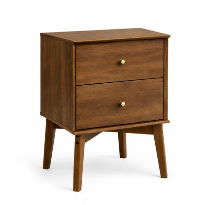 26" Walnut Wood Two Drawer Nightstand HomeRoots