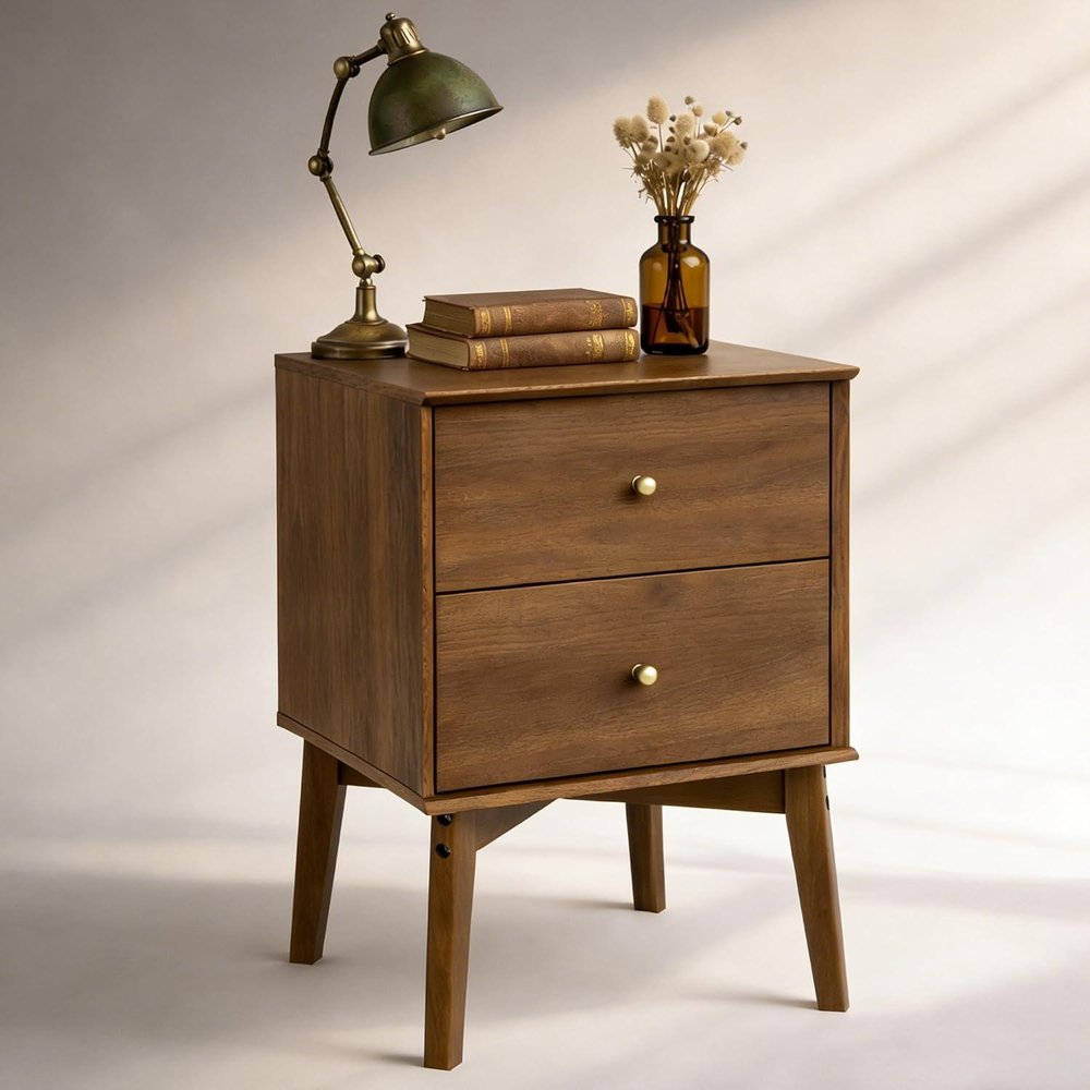 26" Oak Wood Two Drawer Nightstand — view 8
