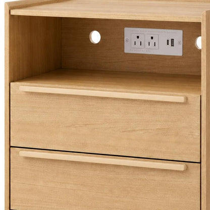 26" Black Wood Two Drawer Nightstand with USB Port and Integrated Tech