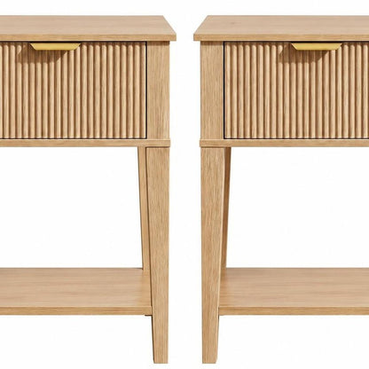 Set of Two 23" Natural Wood Ribbed Texture One Drawer Nightstand HomeRoots