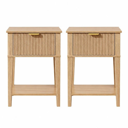 Set of Two 23" Natural Wood Ribbed Texture One Drawer Nightstand