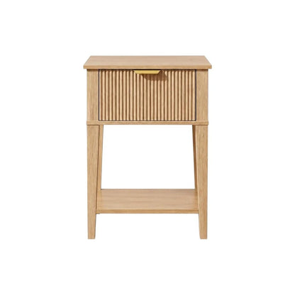 Set of Two 23" Natural Wood Ribbed Texture One Drawer Nightstand HomeRoots