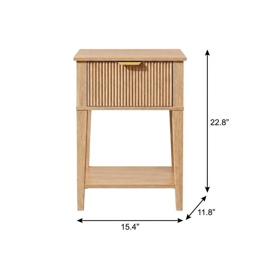 Set of Two 23" Natural Wood Ribbed Texture One Drawer Nightstand HomeRoots