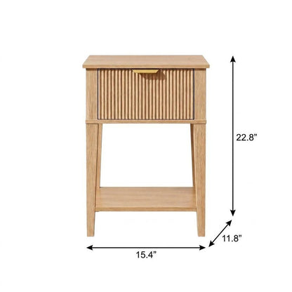 Set of Two 23" Natural Wood Ribbed Texture One Drawer Nightstand HomeRoots