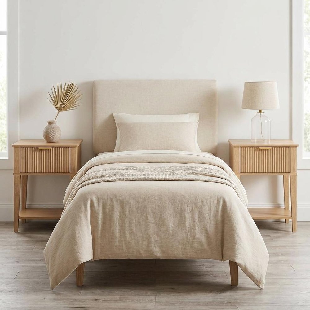 Set of Two 23" Natural Wood Ribbed Texture One Drawer Nightstand — view 8