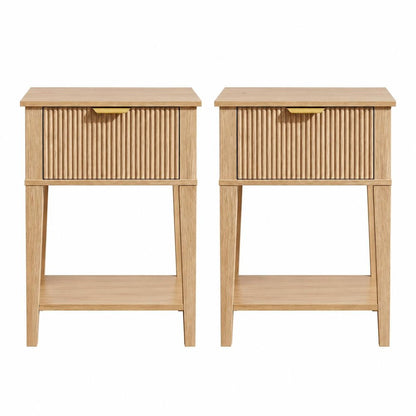 Set of Two 23" Natural Wood Ribbed Texture One Drawer Nightstand