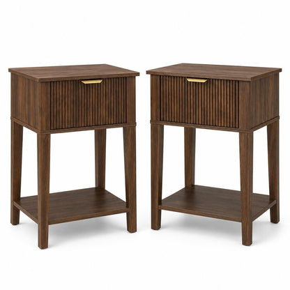 Set of Two 23" Natural Wood Ribbed Texture One Drawer Nightstand