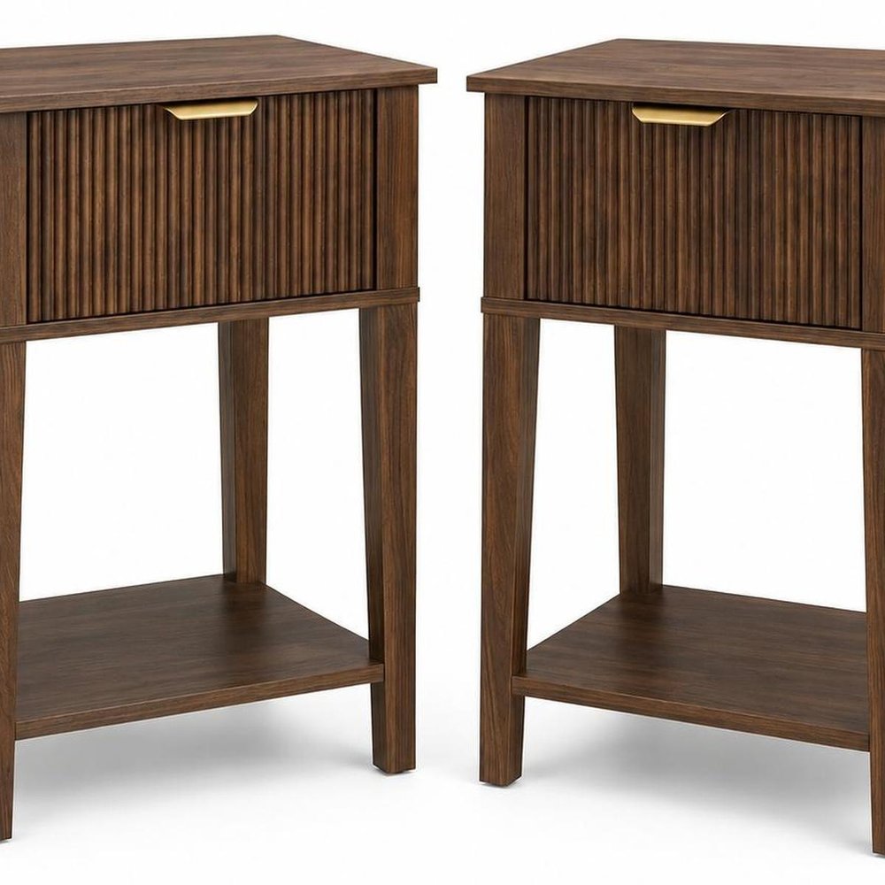 Set of Two 23" Natural Wood Ribbed Texture One Drawer Nightstand — view 12