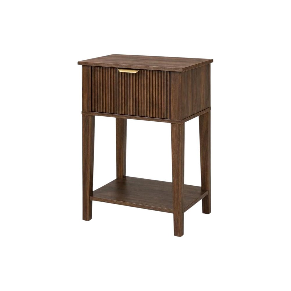 Set of Two 23" Natural Wood Ribbed Texture One Drawer Nightstand HomeRoots