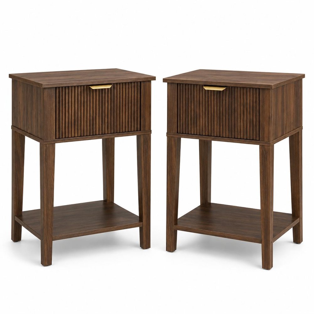 Set of Two 23" Natural Wood Ribbed Texture One Drawer Nightstand — view 9