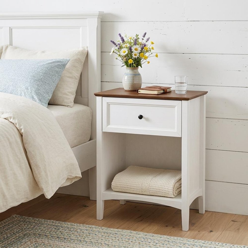 26" Black Wood One Drawer Nightstand HomeRoots