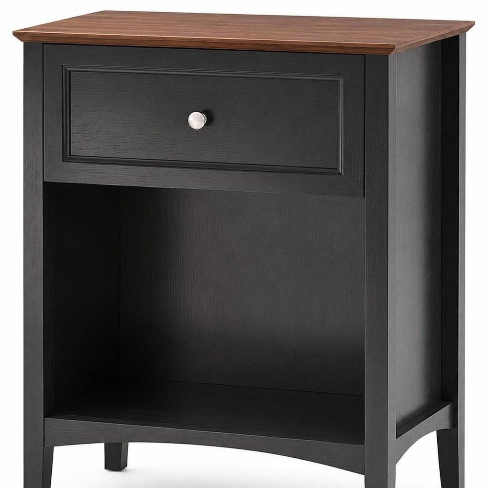 26" Black Wood One Drawer Nightstand HomeRoots