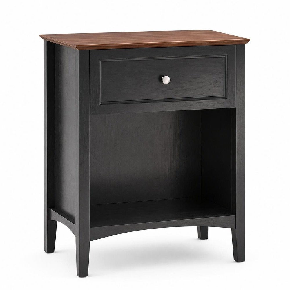 26" Black Wood One Drawer Nightstand HomeRoots
