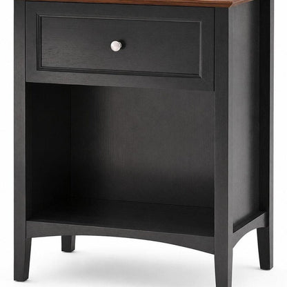 26" Black Wood One Drawer Nightstand HomeRoots