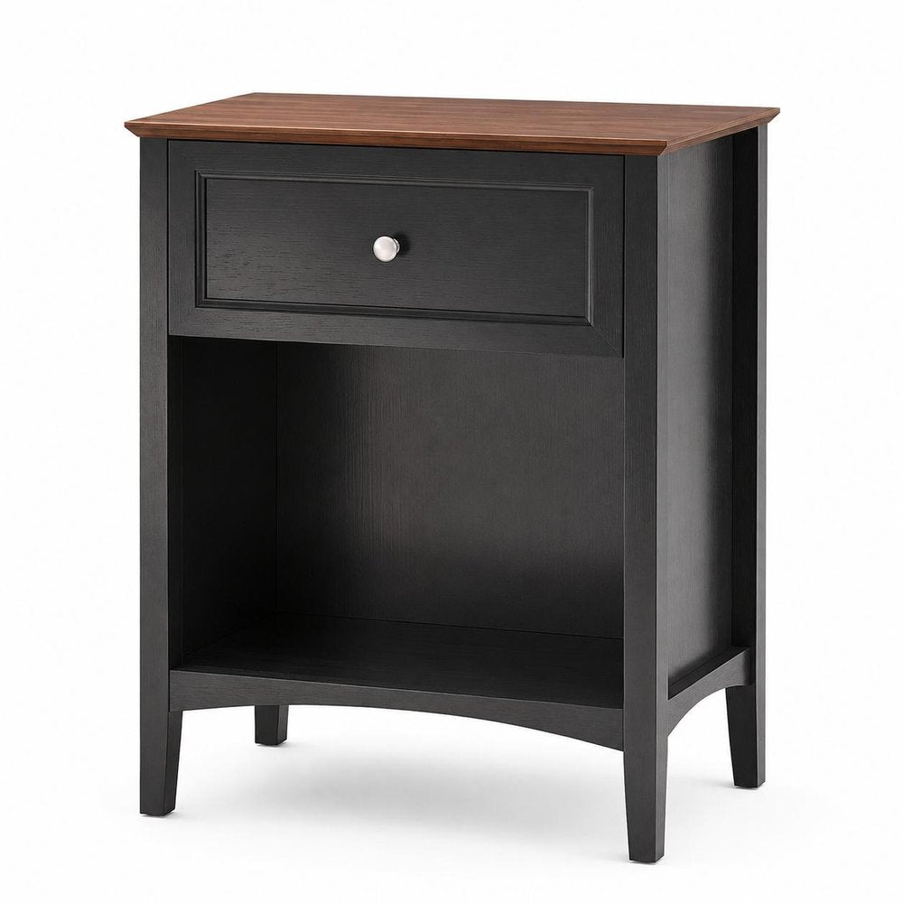26" Black Wood One Drawer Nightstand HomeRoots