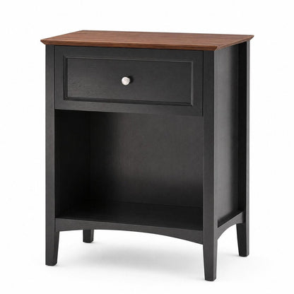 26" Black Wood One Drawer Nightstand HomeRoots