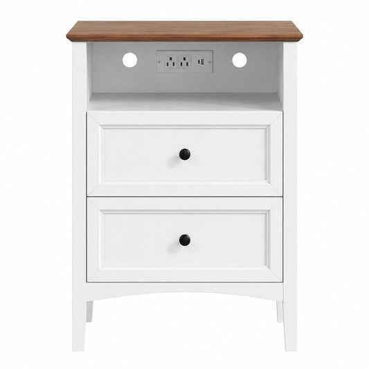 26" Black Wood Two Drawer Nightstand with USB Port and Integrated Tech