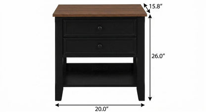26" White Wood Two Drawer Nightstand with USB Port and Integrated Tech