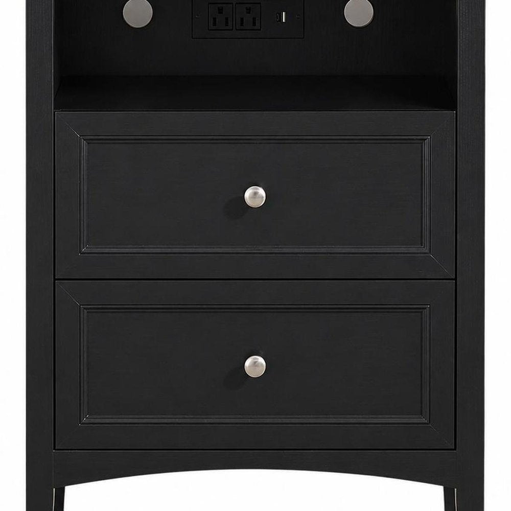26" White Wood Two Drawer Nightstand with USB Port and Integrated Tech — view 10