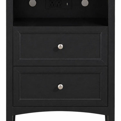 26" White Wood Two Drawer Nightstand with USB Port and Integrated Tech HomeRoots