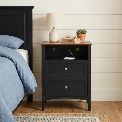 26" White Wood Two Drawer Nightstand with USB Port and Integrated Tech HomeRoots