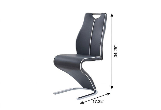 Set of Two Dark Gray And White Upholstery And Metal Dining Side Chairs