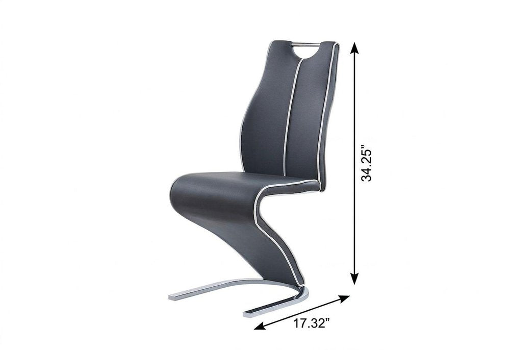 Set of Two Dark Gray And White Upholstery And Metal Dining Side Chairs — view 2