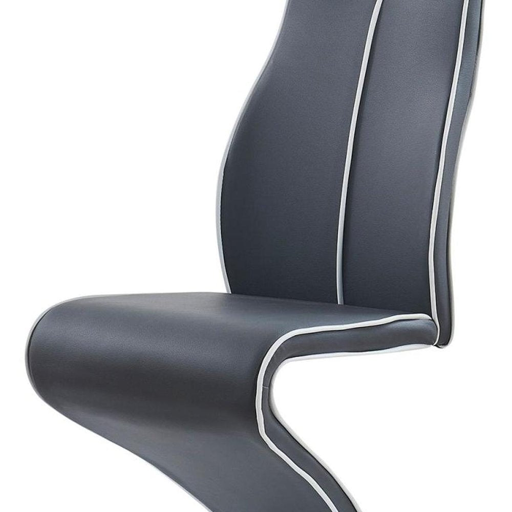 Set of Two Dark Gray And White Upholstery And Metal Dining Side Chairs — view 3