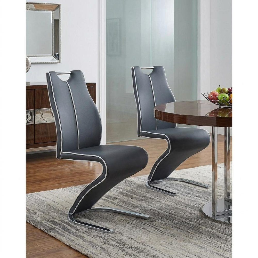 Set of Two Dark Gray And White Upholstery And Metal Dining Side Chairs — view 6