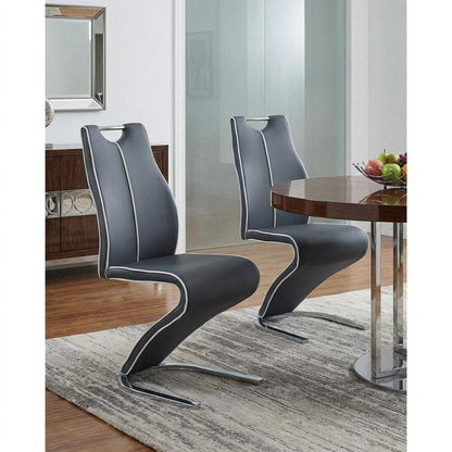 Set of Two Dark Gray And White Upholstery And Metal Dining Side Chairs HomeRoots