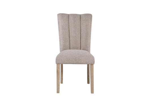 Set of Two Beige Upholstery And Solid Wood Dining Side Chairs
