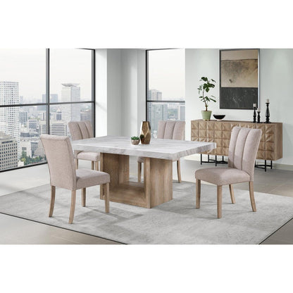 Set of Two Beige Upholstery And Solid Wood Dining Side Chairs HomeRoots