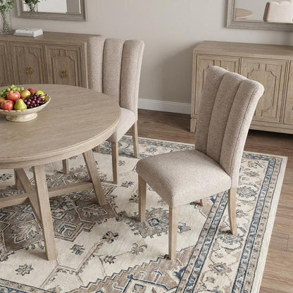 Set of Two Beige Upholstery And Solid Wood Dining Side Chairs HomeRoots