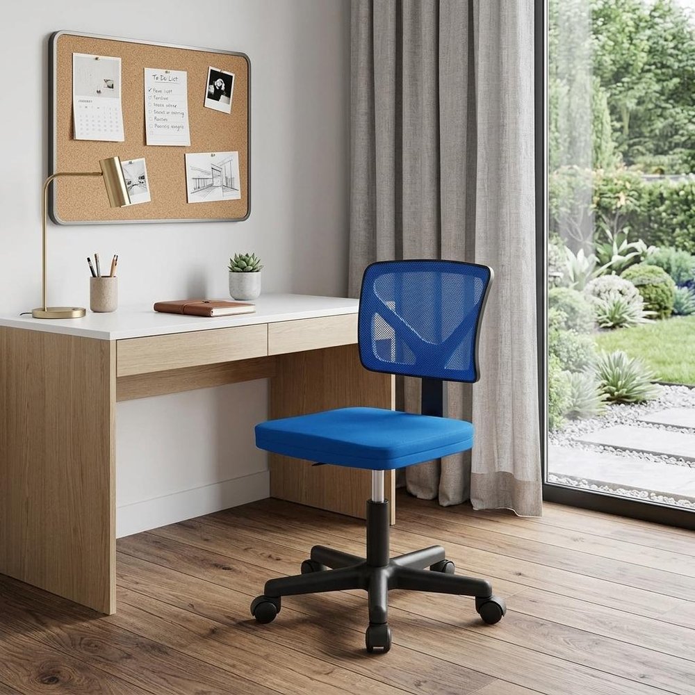 Blue And Black Swivel Rolling Office Chair — view 7