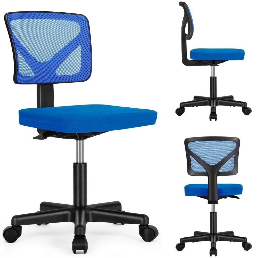 Blue And Black Swivel Rolling Office Chair — view 2