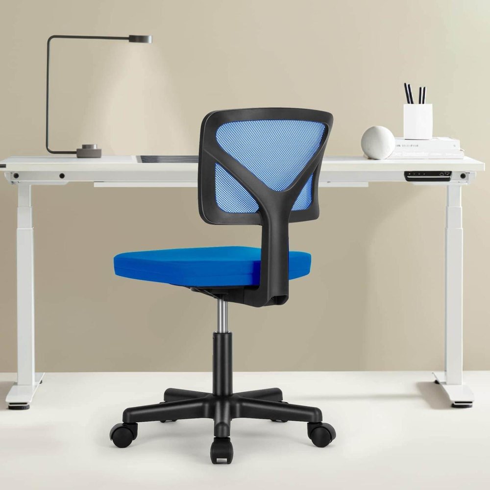 Blue And Black Swivel Rolling Office Chair — view 3