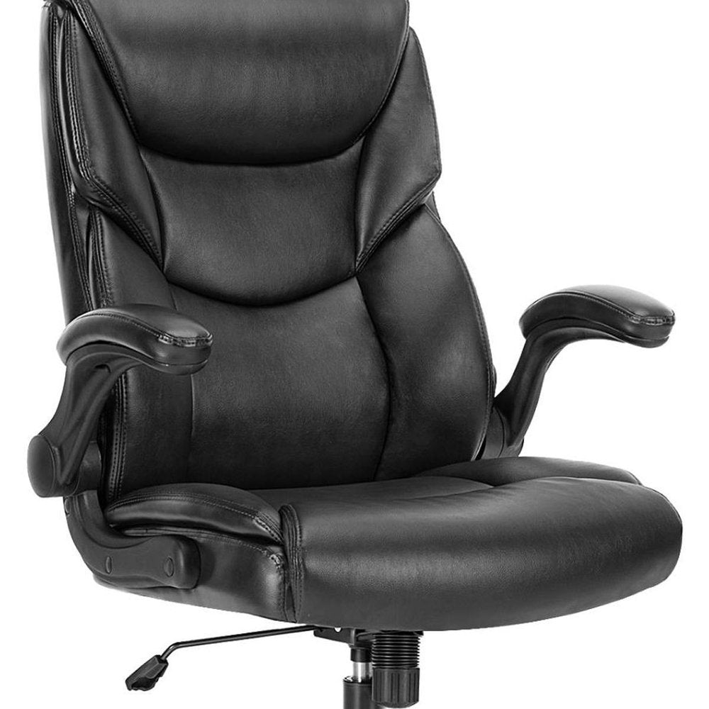Black Faux Leather Swivel Rolling Executive Office Chair HomeRoots