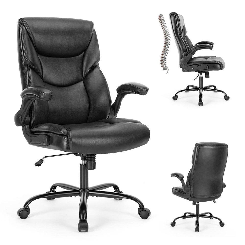 Black Faux Leather Swivel Rolling Executive Office Chair — view 1