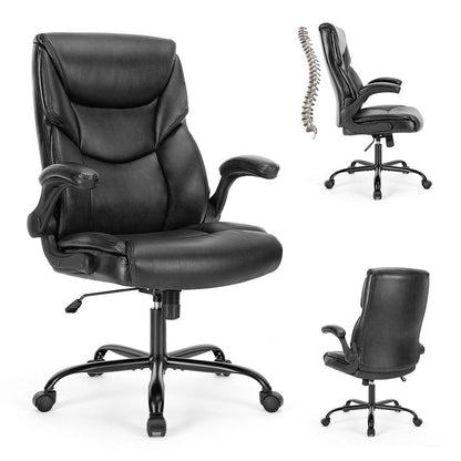 Black Faux Leather Swivel Rolling Executive Office Chair HomeRoots
