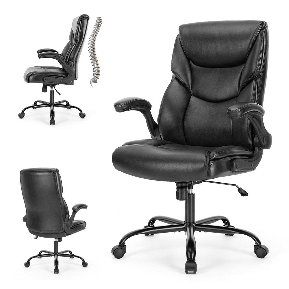 Black Faux Leather Swivel Rolling Executive Office Chair HomeRoots