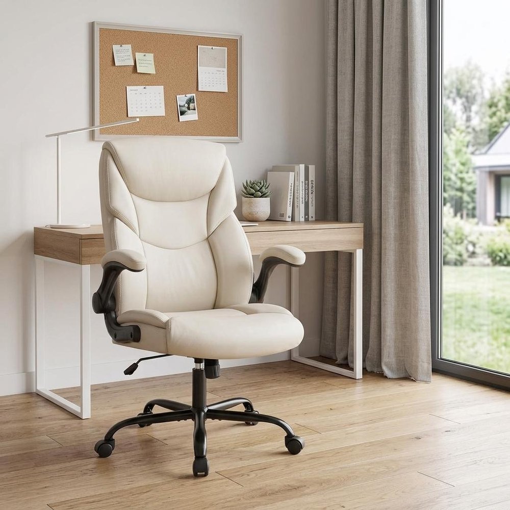 White Faux Leather Swivel Rolling Executive Office Chair — view 5