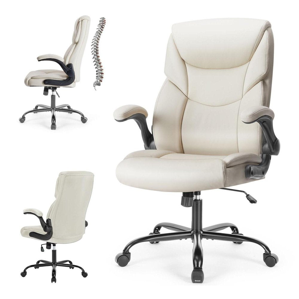 White Faux Leather Swivel Rolling Executive Office Chair — view 4