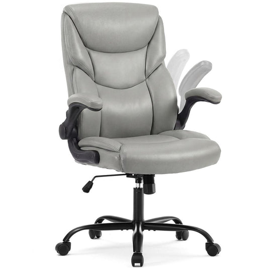 Gray Faux Leather Swivel Rolling Executive Office Chair