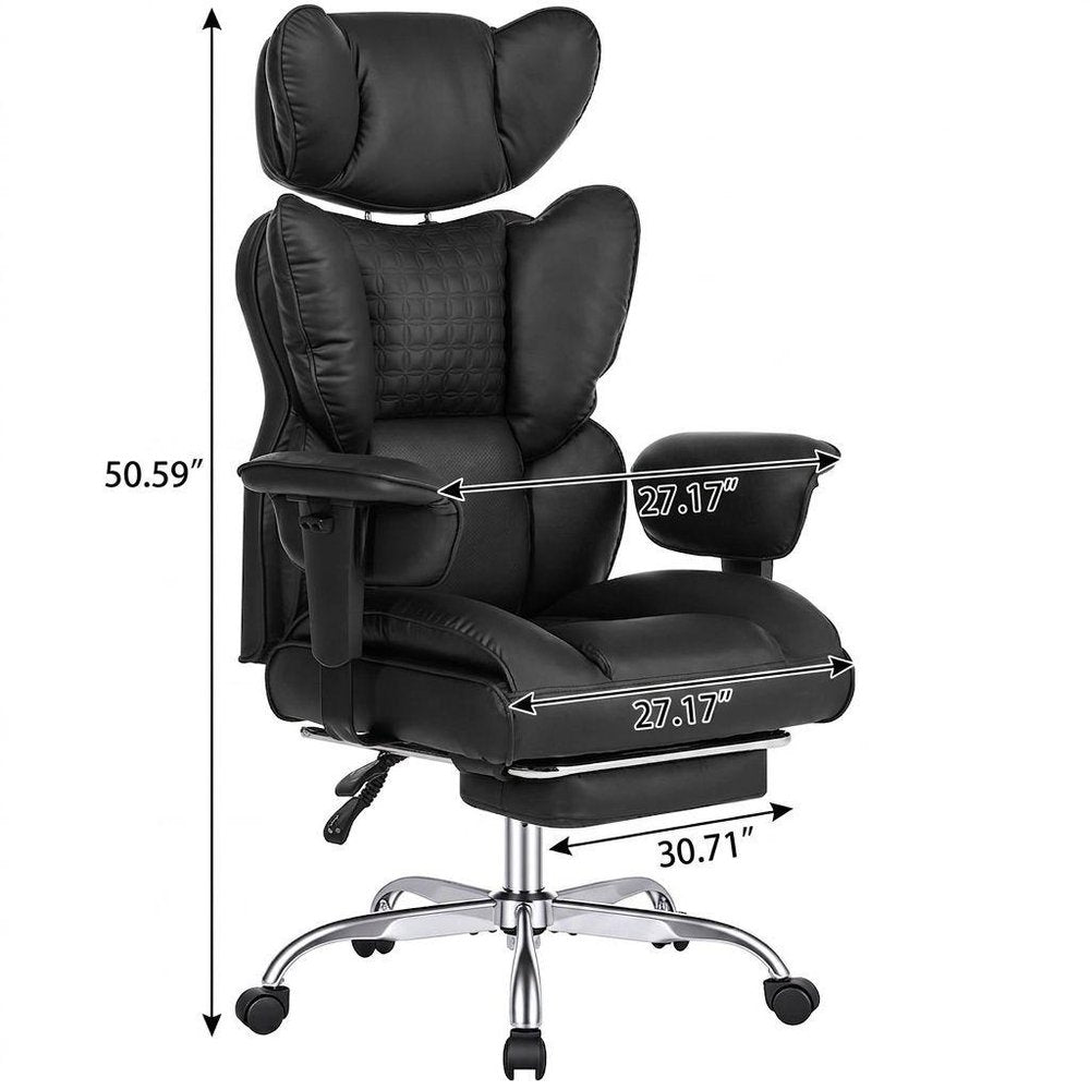 Black Faux Leather Swivel Rolling Gaming Chair With Footrest — view 2