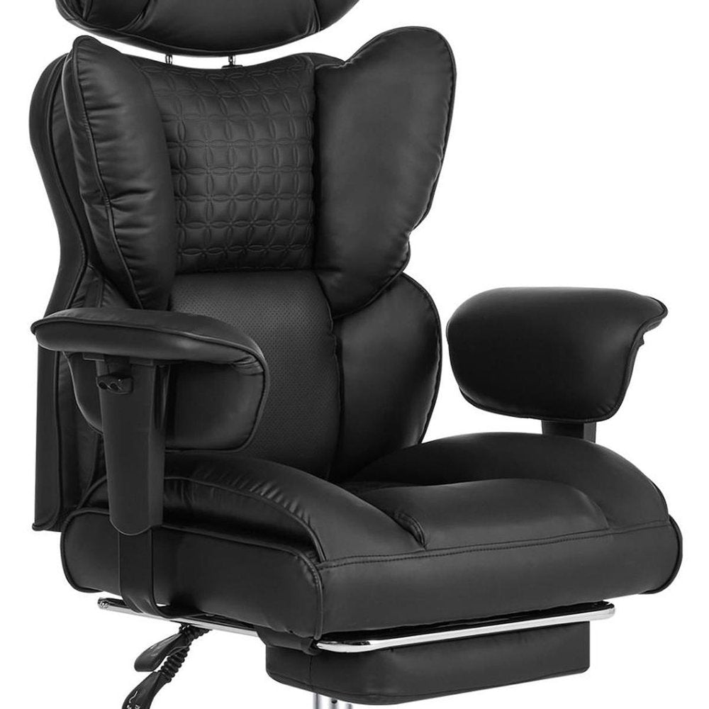 Black Faux Leather Swivel Rolling Gaming Chair With Footrest HomeRoots