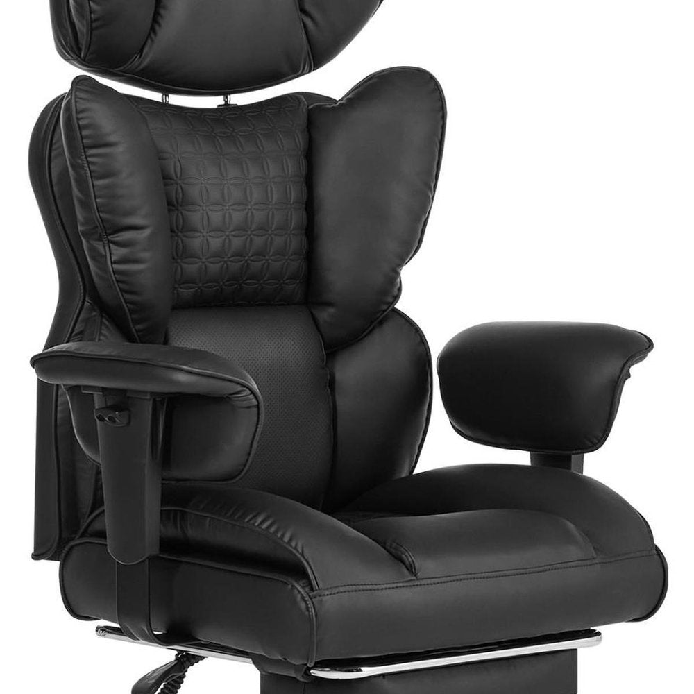 Black Faux Leather Swivel Rolling Gaming Chair With Footrest — view 4