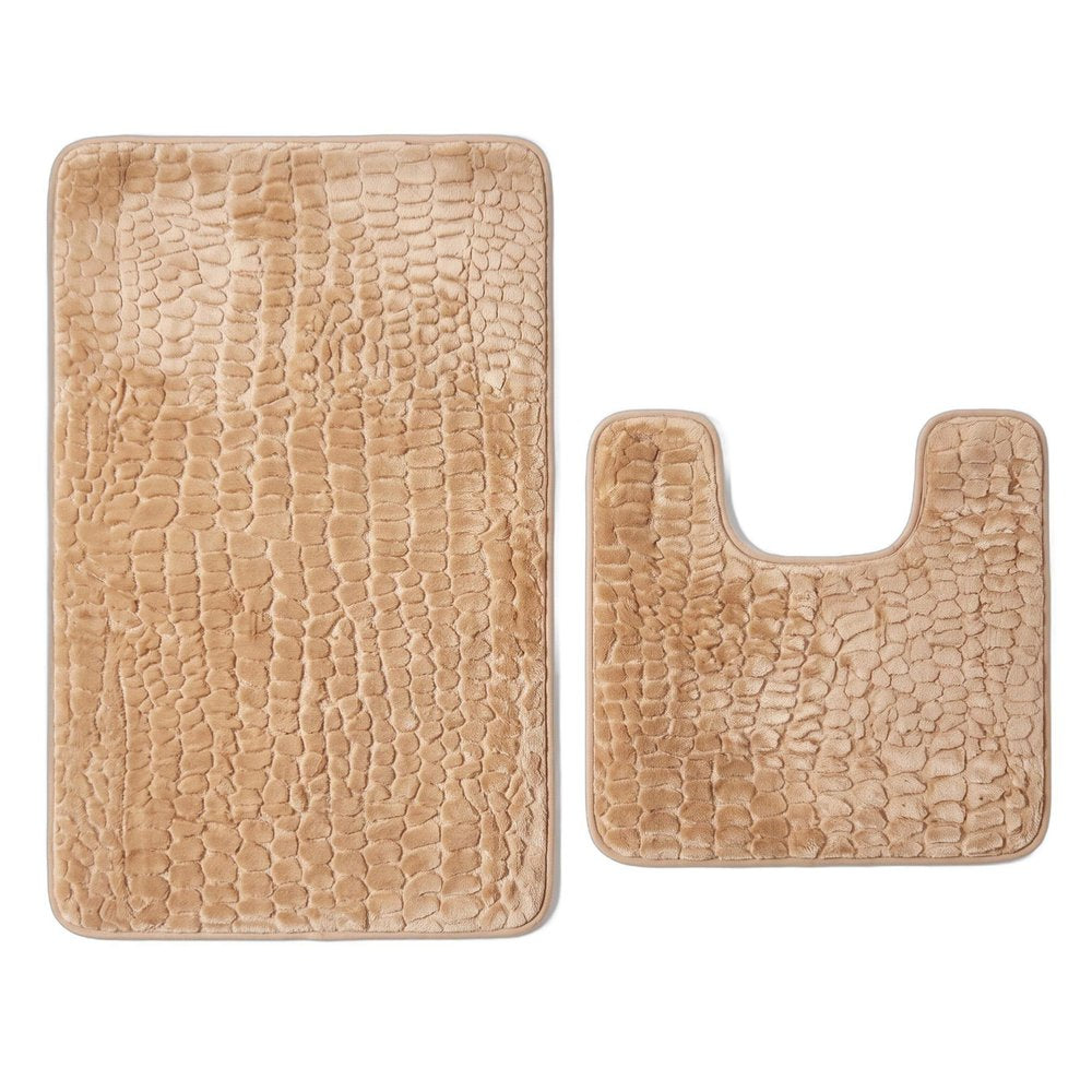 Set of two 0" X 24" Brown Polyester Non Slip Bath Mat HomeRoots
